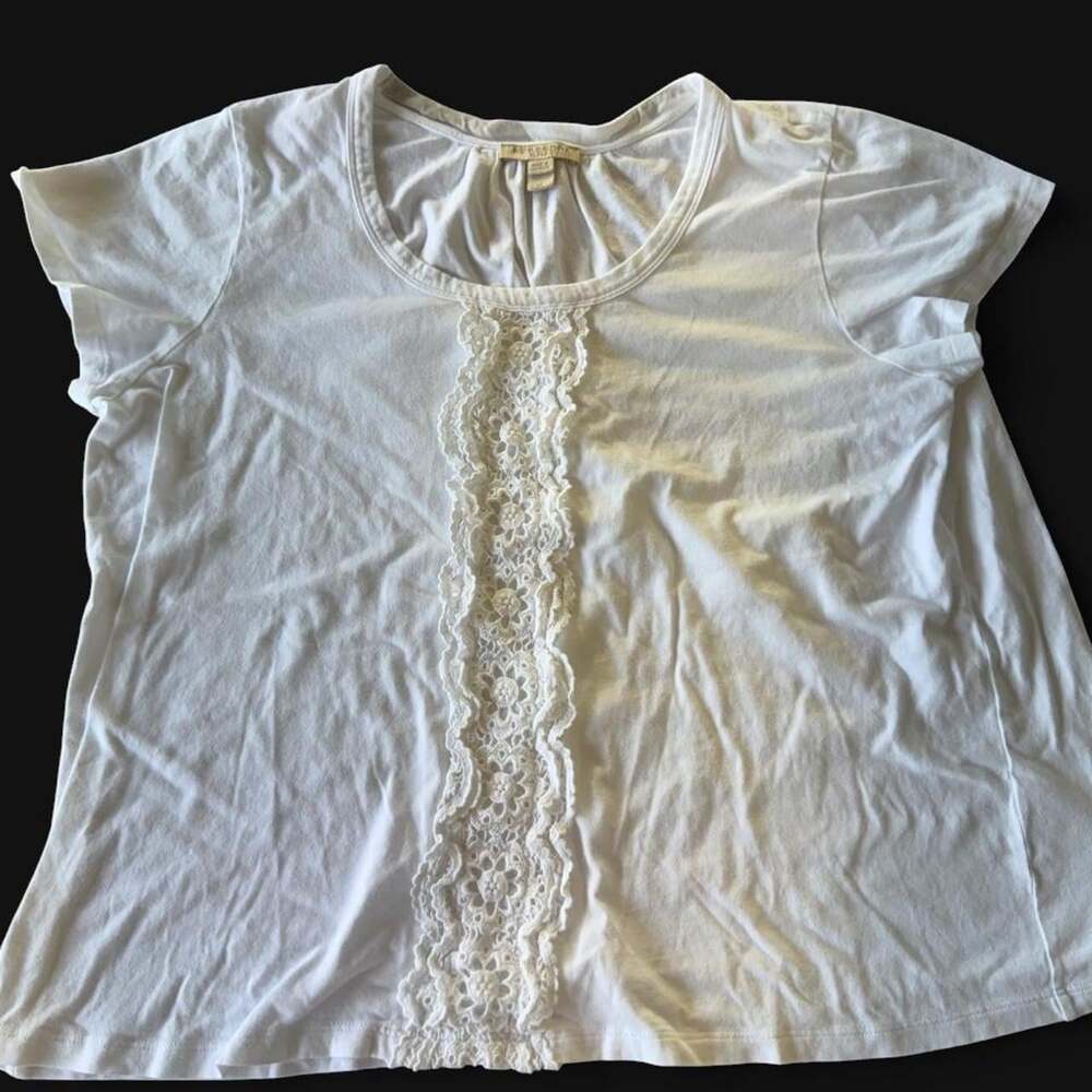 Burberry Brit White Lace Trim Front Short Sleeve T-Shirt Size M